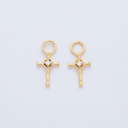 18K Gold Filled CZ Religious Cross Add-On Drop Earring Charm | AF748