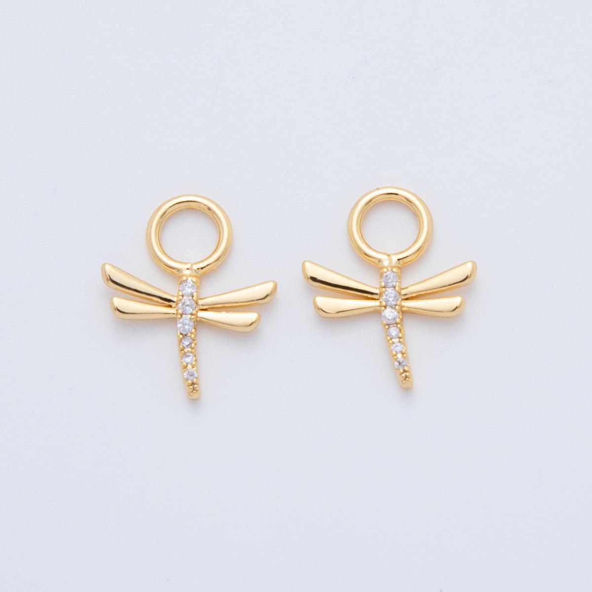 18K Gold Filled Micro Paved Dragonfly Insect Add-On Drop Earring Charm | AF750