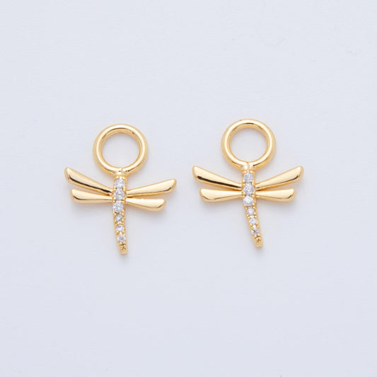 18K Gold Filled Micro Paved Dragonfly Insect Add-On Drop Earring Charm | AF750