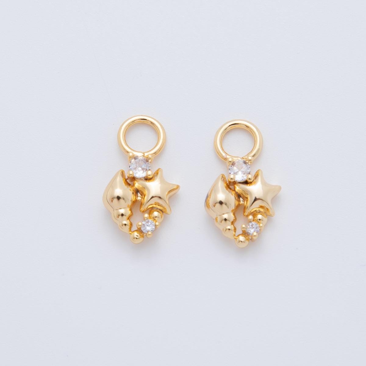 18K Gold Filled Starfish Clam Shell CZ Add-On Drop Earring Charm | AF754
