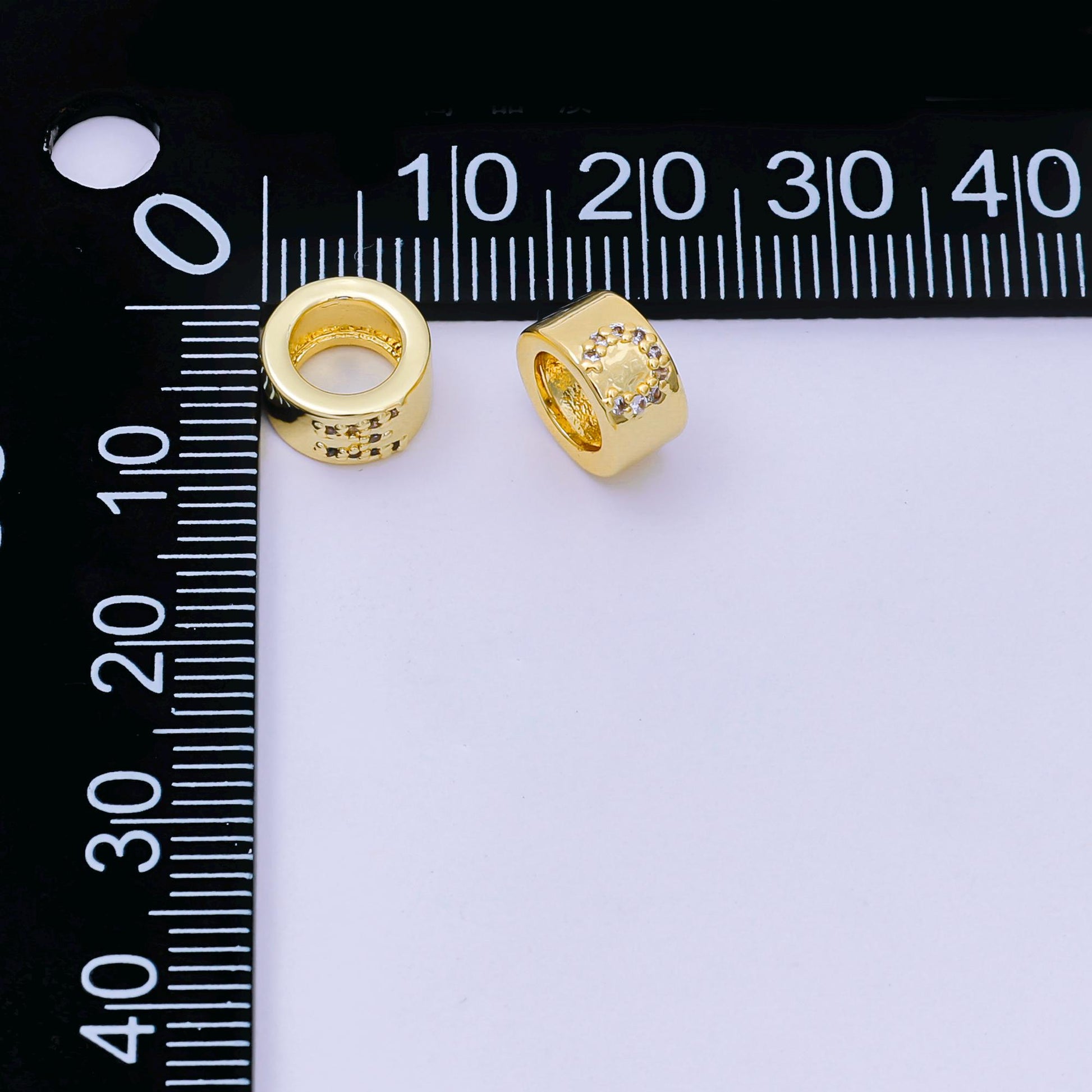 Gold initial letter Round Bead Spacer 9mm Rondelle alphabet Charm with CZ minimalistic initial letter beads link connector | AF-053