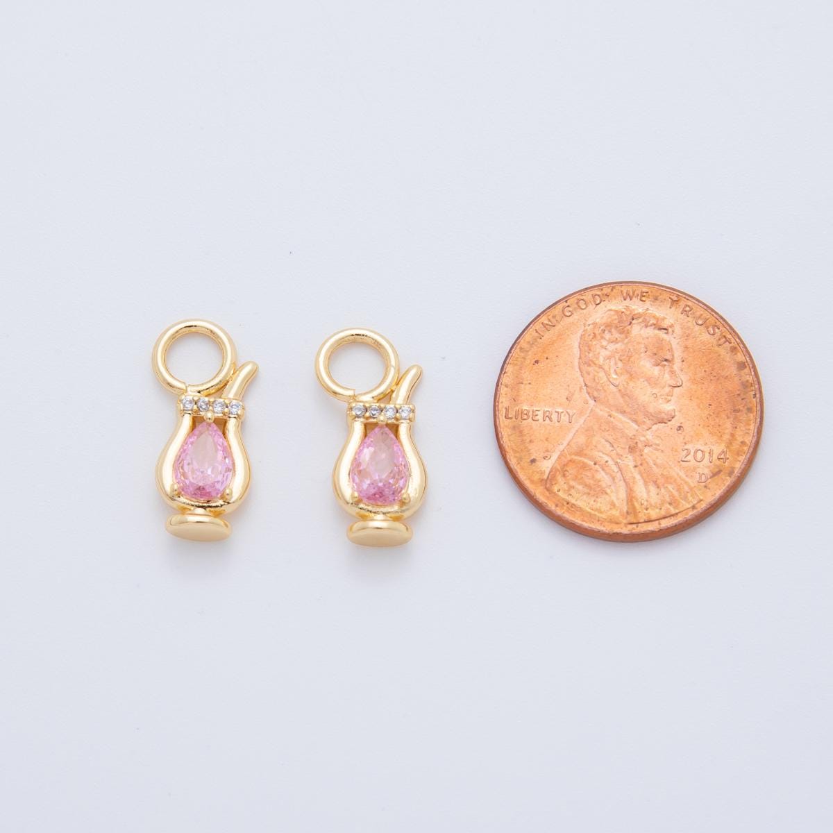 18K Gold Filled Pink CZ Jug Drink Add-On Drop Earring Charm | AF757