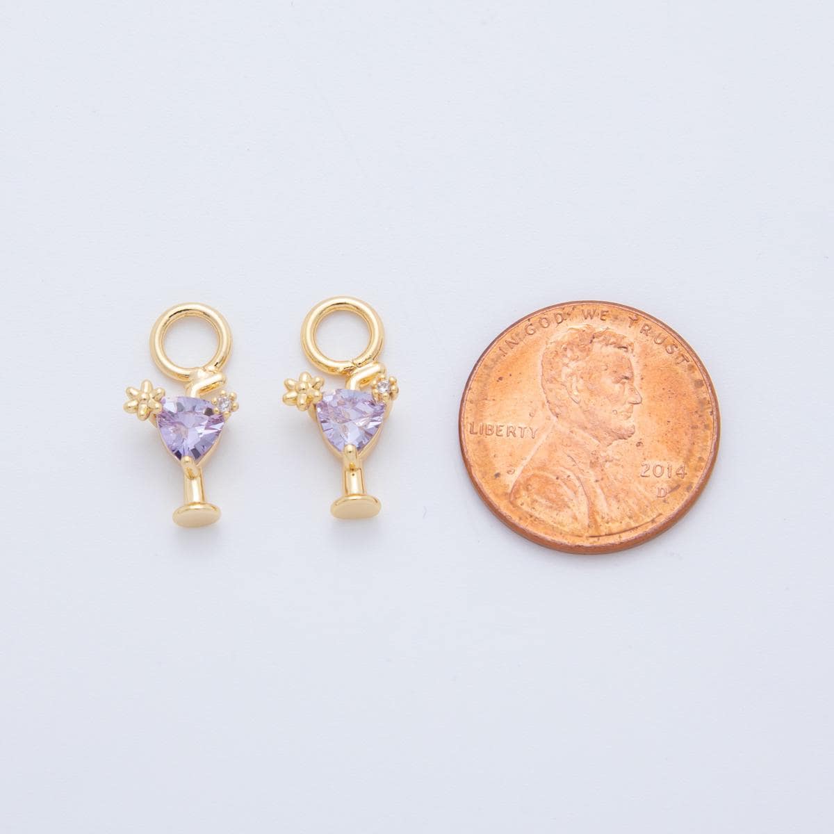 18K Gold Filled Purple CZ Martini Alcohol Add-On Drop Earring Charm | AF758