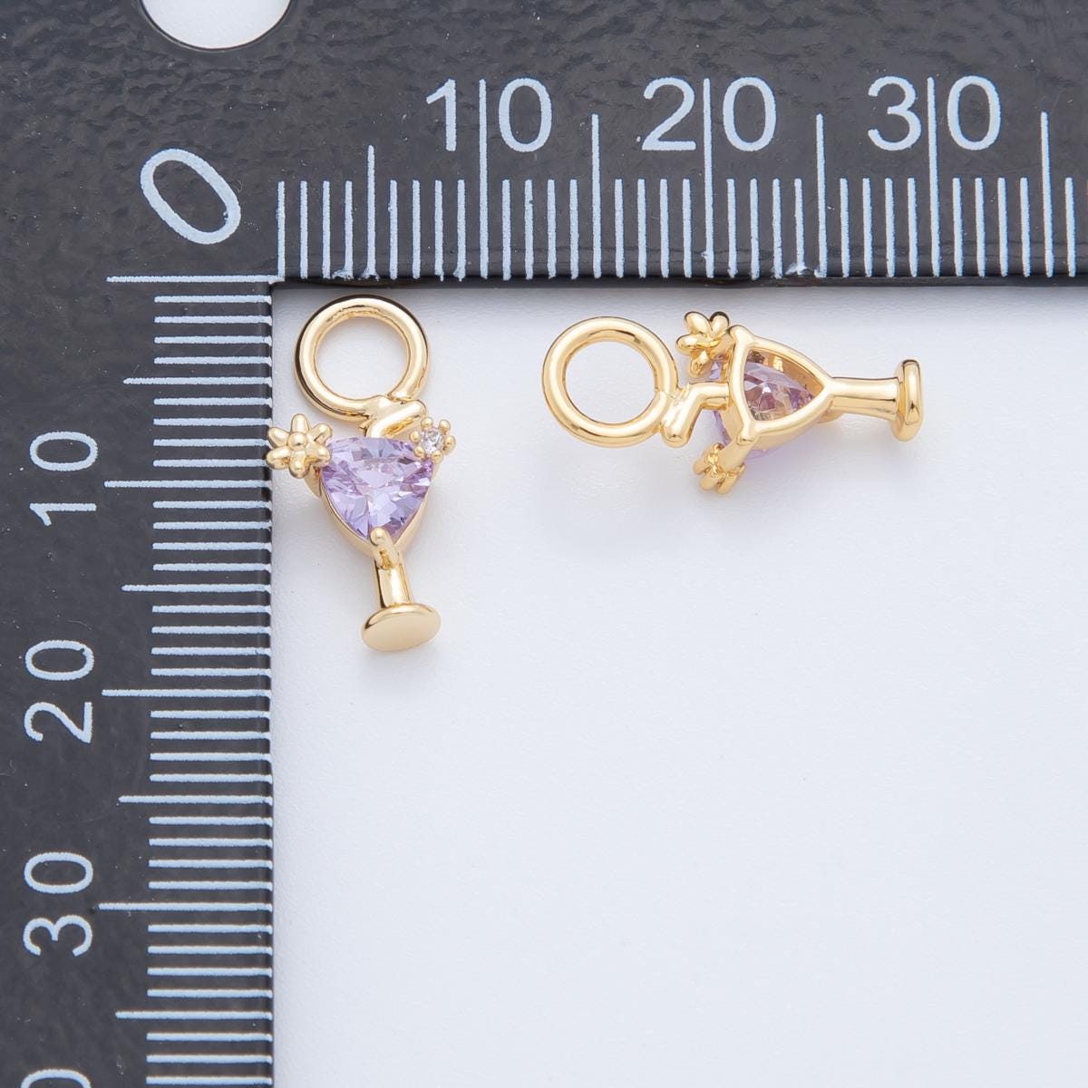 18K Gold Filled Purple CZ Martini Alcohol Add-On Drop Earring Charm | AF758