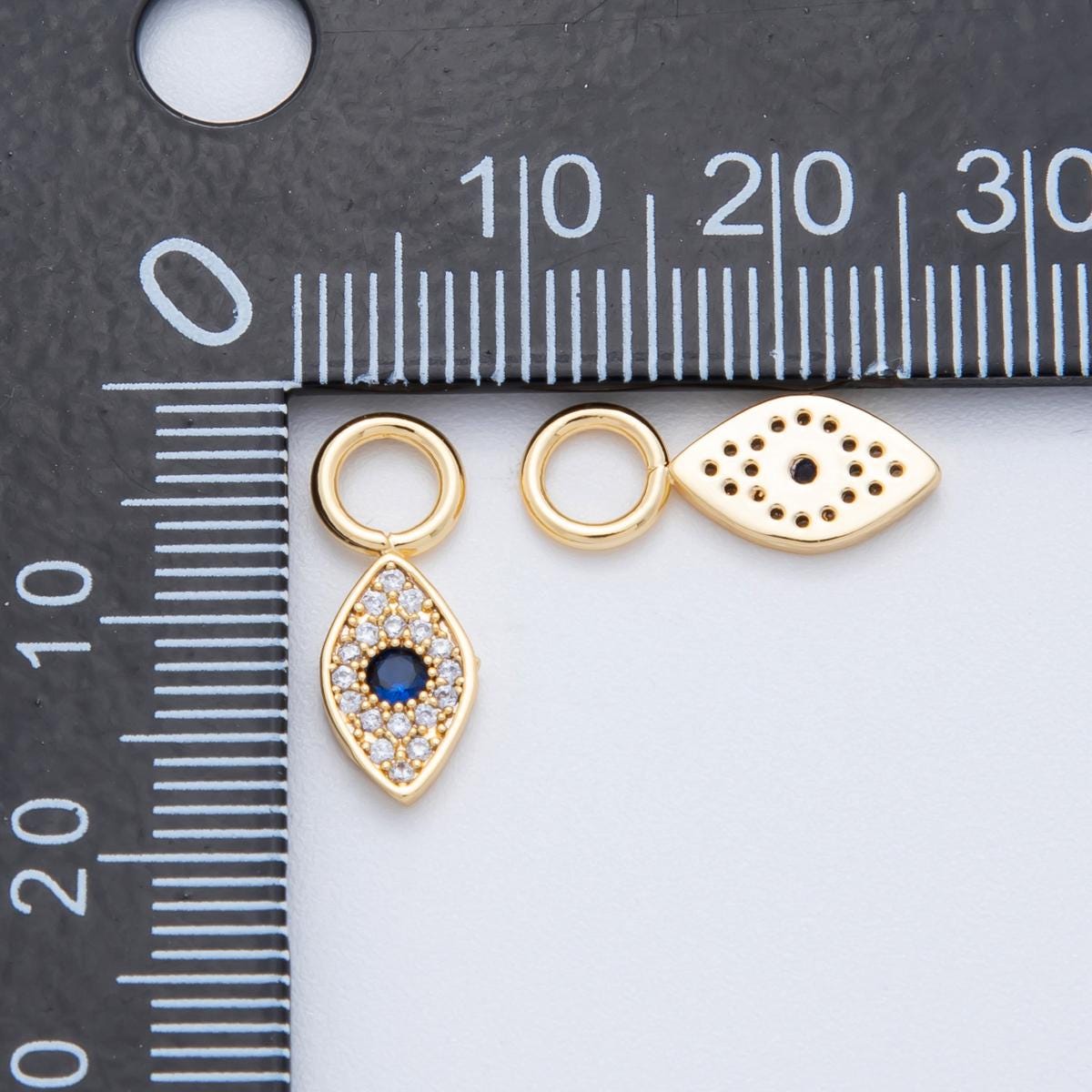 18K Gold Filled Blue Evil Eye Micro Paved Add-On Drop Earring Charm | AF759