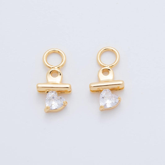 18K Gold Filled Clamped Heart CZ Add-On Drop Earring Charm | AF760