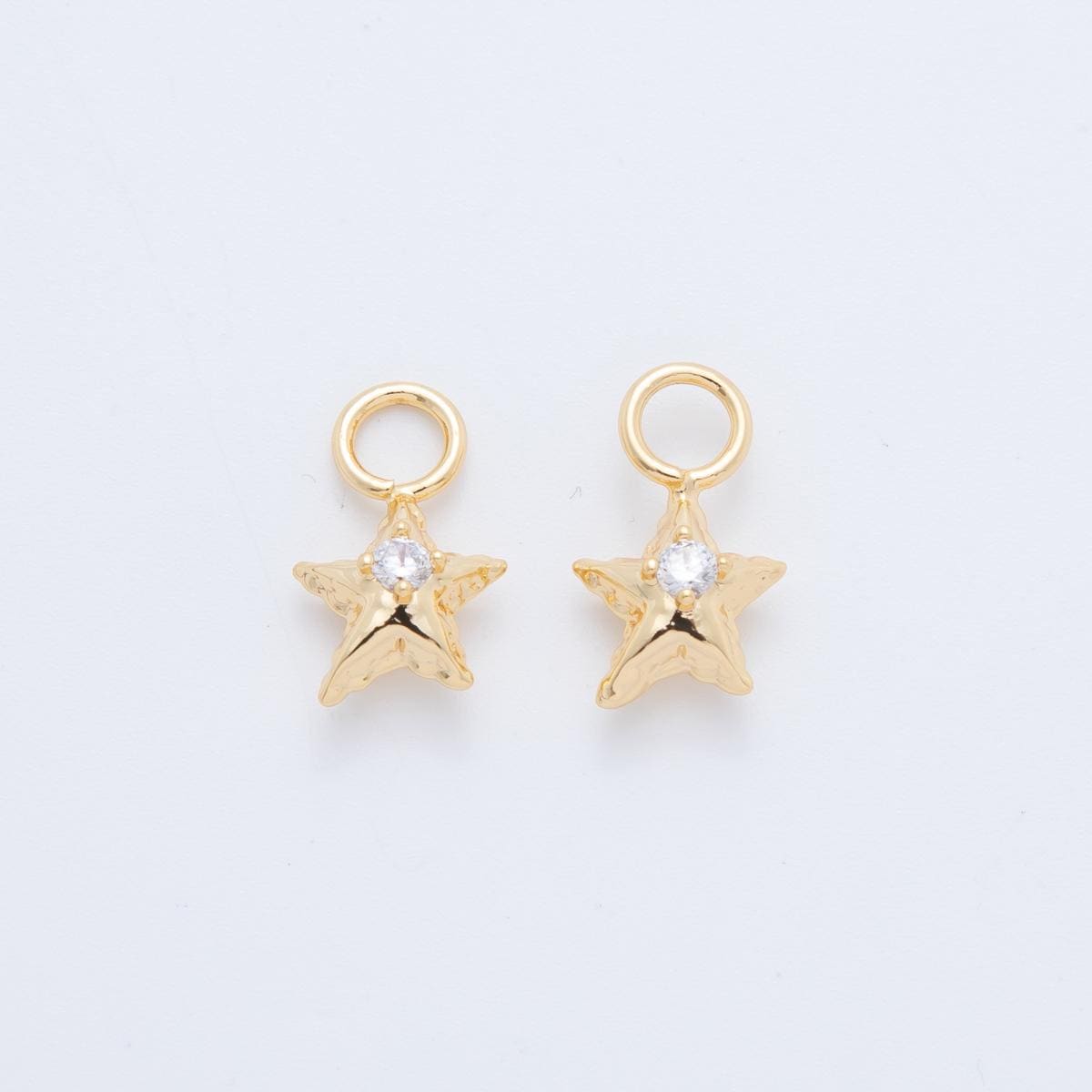 18K Gold Filled Hammered Star CZ Add-On Drop Earring Charm | AF762
