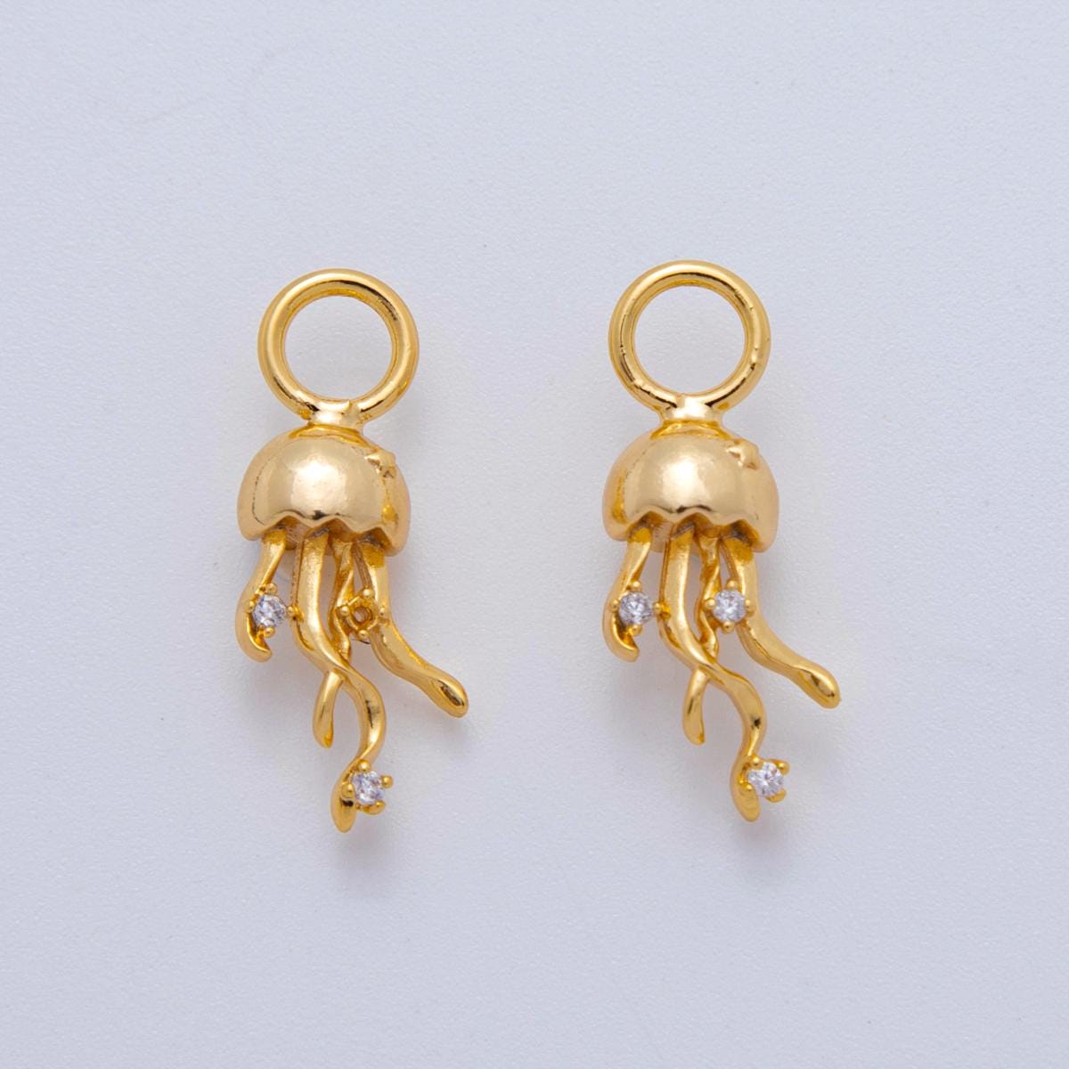 18K Gold Filled CZ Jelly Fish Multidimensional 3D Add-On Drop Earring Charm | AF765
