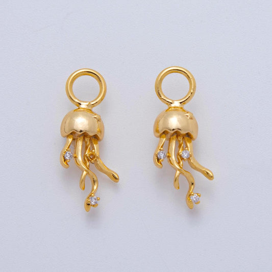 18K Gold Filled CZ Jelly Fish Multidimensional 3D Add-On Drop Earring Charm | AF765