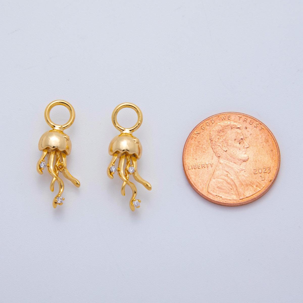 18K Gold Filled CZ Jelly Fish Multidimensional 3D Add-On Drop Earring Charm | AF765