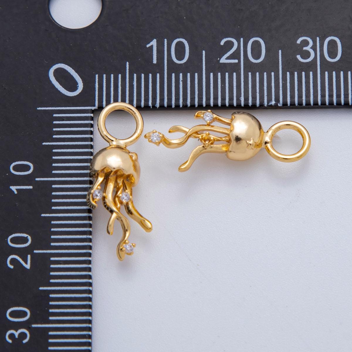 18K Gold Filled CZ Jelly Fish Multidimensional 3D Add-On Drop Earring Charm | AF765