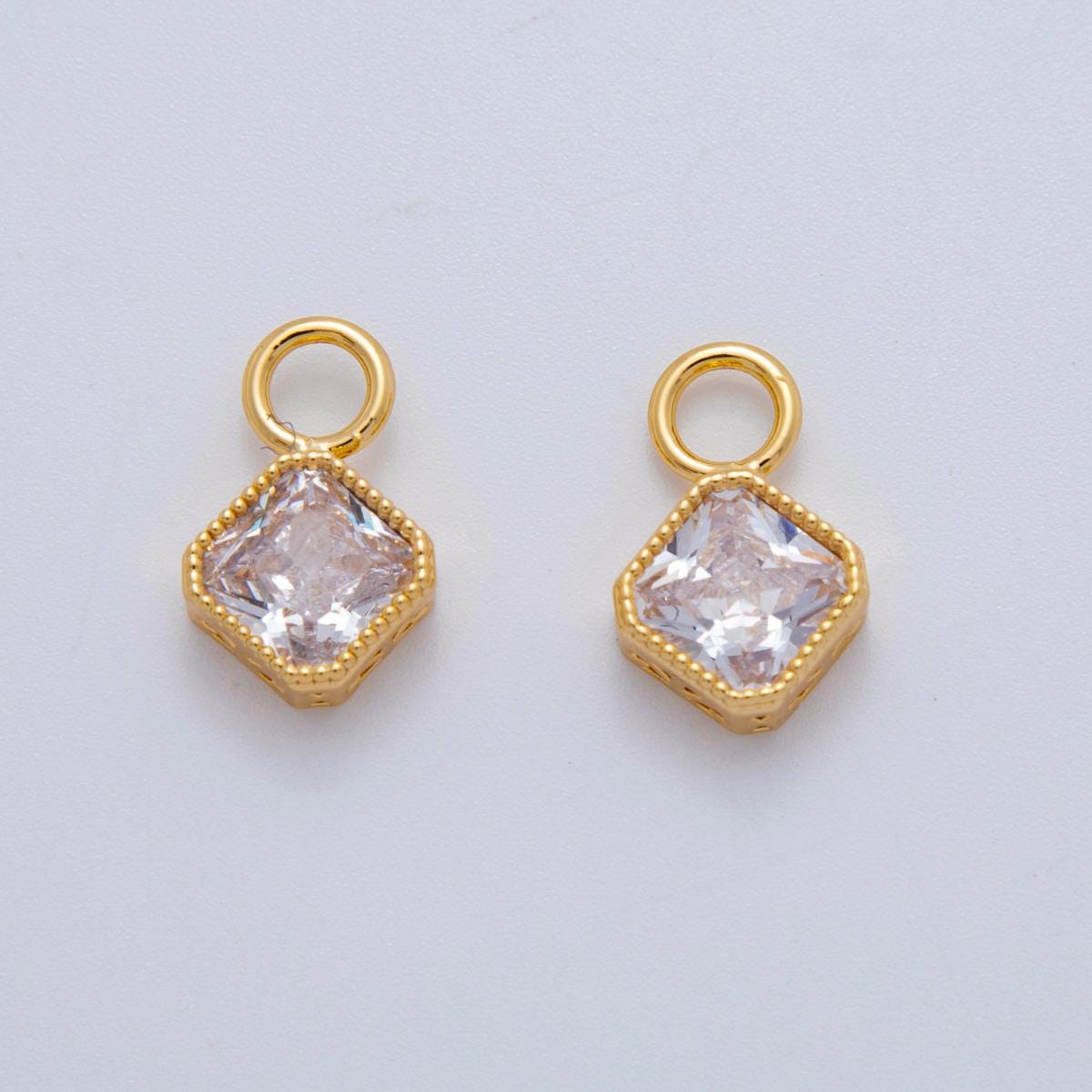 18K Gold Filled Clear CZ Rhombus Bezel Add-On Drop Earring Charm | AF767