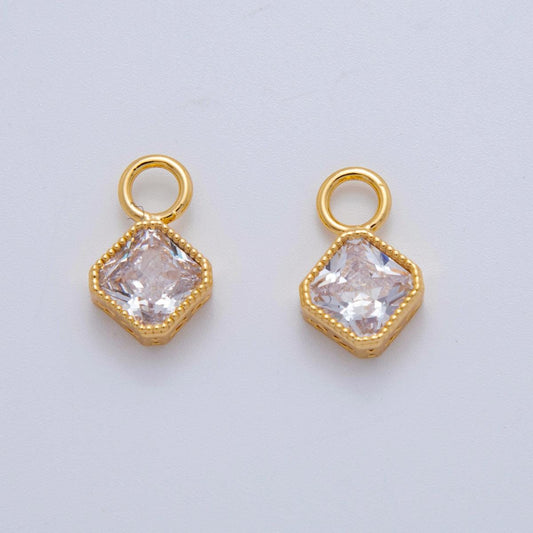 18K Gold Filled Clear CZ Rhombus Bezel Add-On Drop Earring Charm | AF767