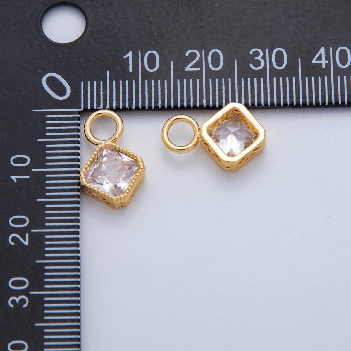 18K Gold Filled Clear CZ Rhombus Bezel Add-On Drop Earring Charm | AF767