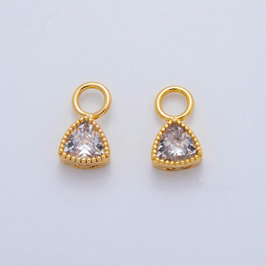 18K Gold Filled Clear CZ Triangle Bezel Add-On Drop Earring Charm | AF770