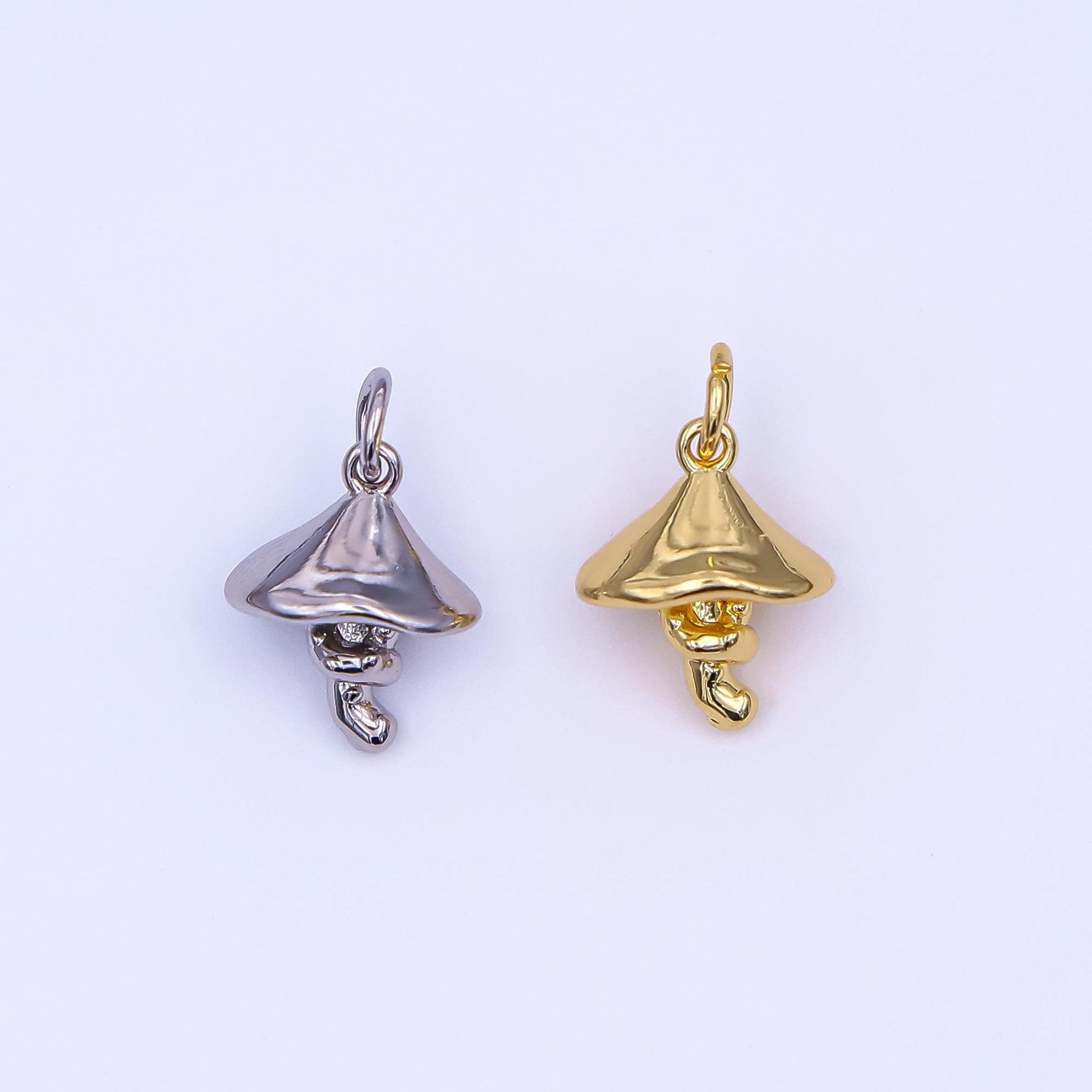 Mini Silver Mushroom Charms 24K Gold Filled Food Pendant Charm Bracelet Necklace for DIY Jewelry Making Supply AF-542