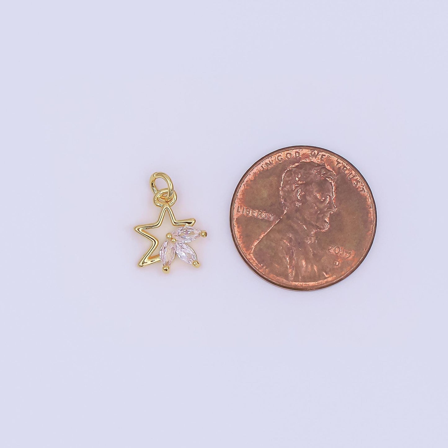 Gold Crescent Moo Charm , Micro Pave Star Charm, Cubic Zirconia Marquise for Necklace Pendant AF-486
