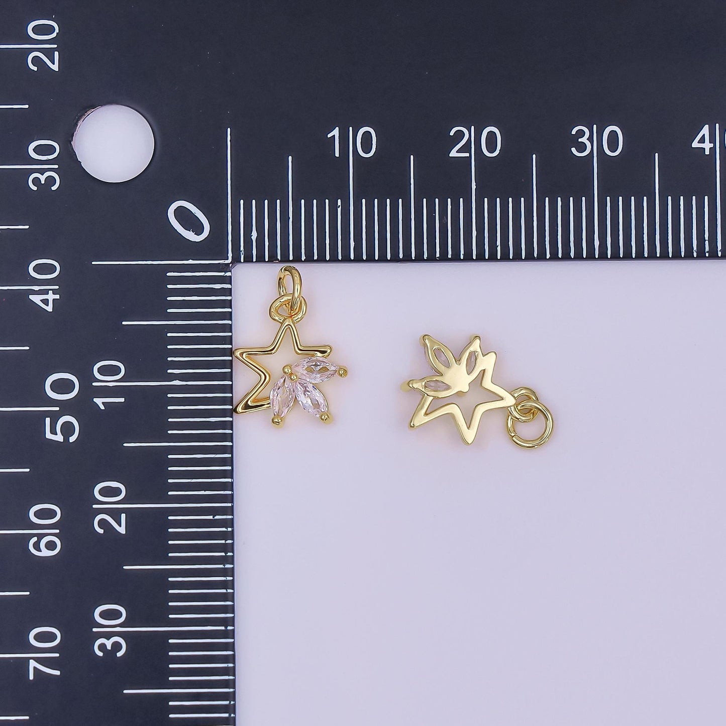 Gold Crescent Moo Charm , Micro Pave Star Charm, Cubic Zirconia Marquise for Necklace Pendant AF-486