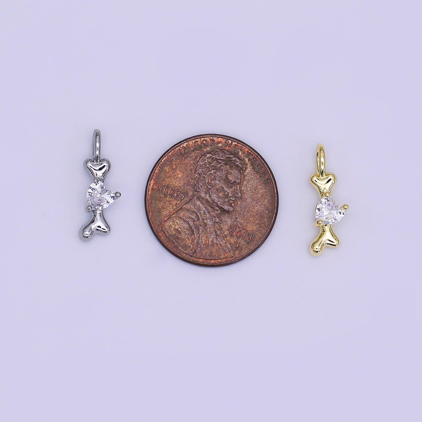 24K Gold Filled Dog Bone cz Pet Multidimensional 3D Charm in Gold & Silver | AH-483