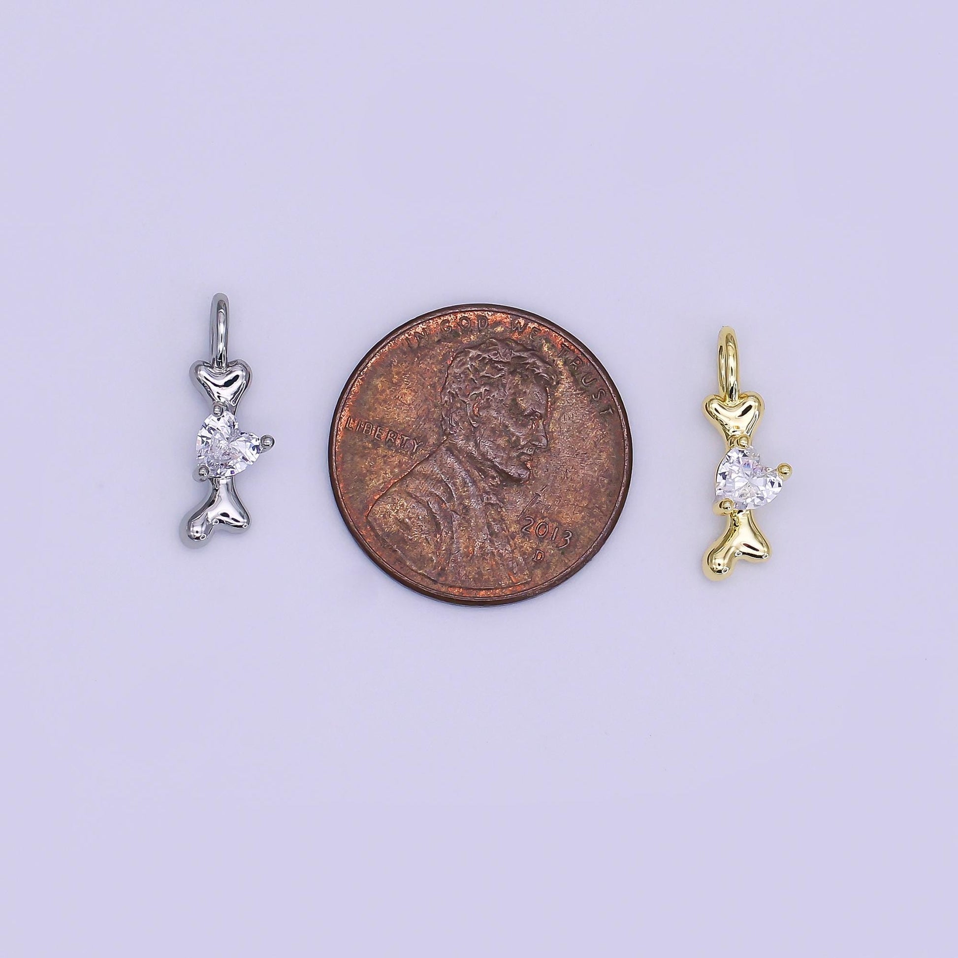 24K Gold Filled Dog Bone cz Pet Multidimensional 3D Charm in Gold & Silver | AH-483