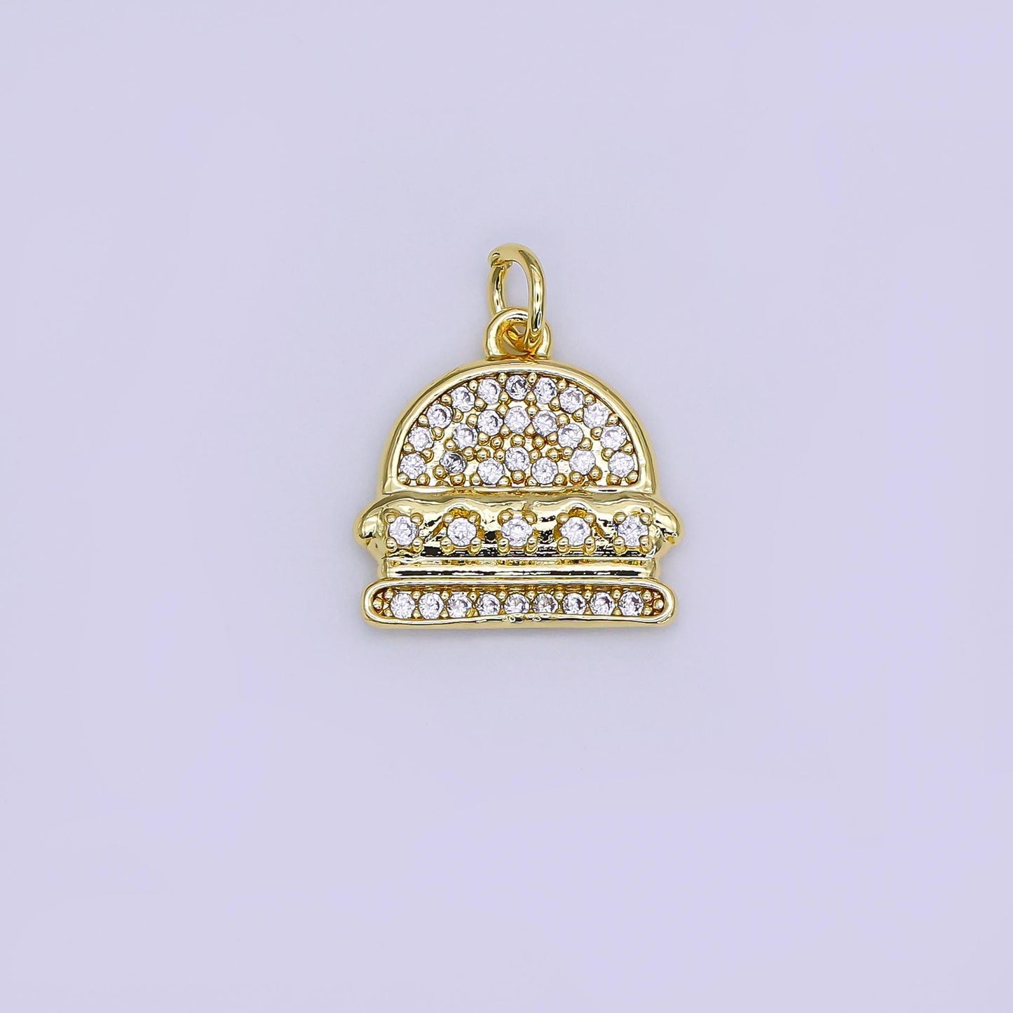 3d cute mini burger charm cheese burger CZ Micro Pave charm for bracelet earring necklace junk food jewelry inspired supply | AJ-319