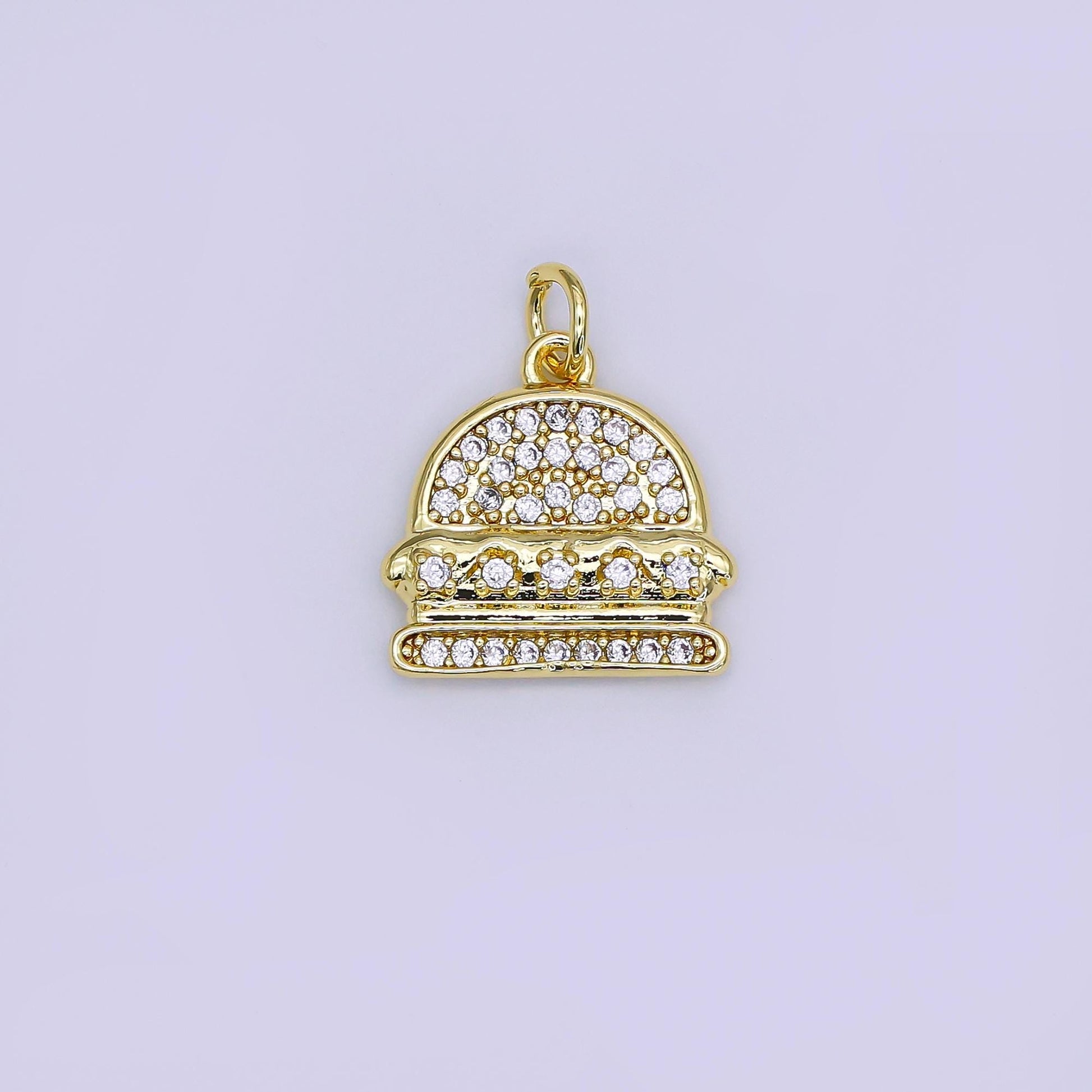 3d cute mini burger charm cheese burger CZ Micro Pave charm for bracelet earring necklace junk food jewelry inspired supply | AJ-319