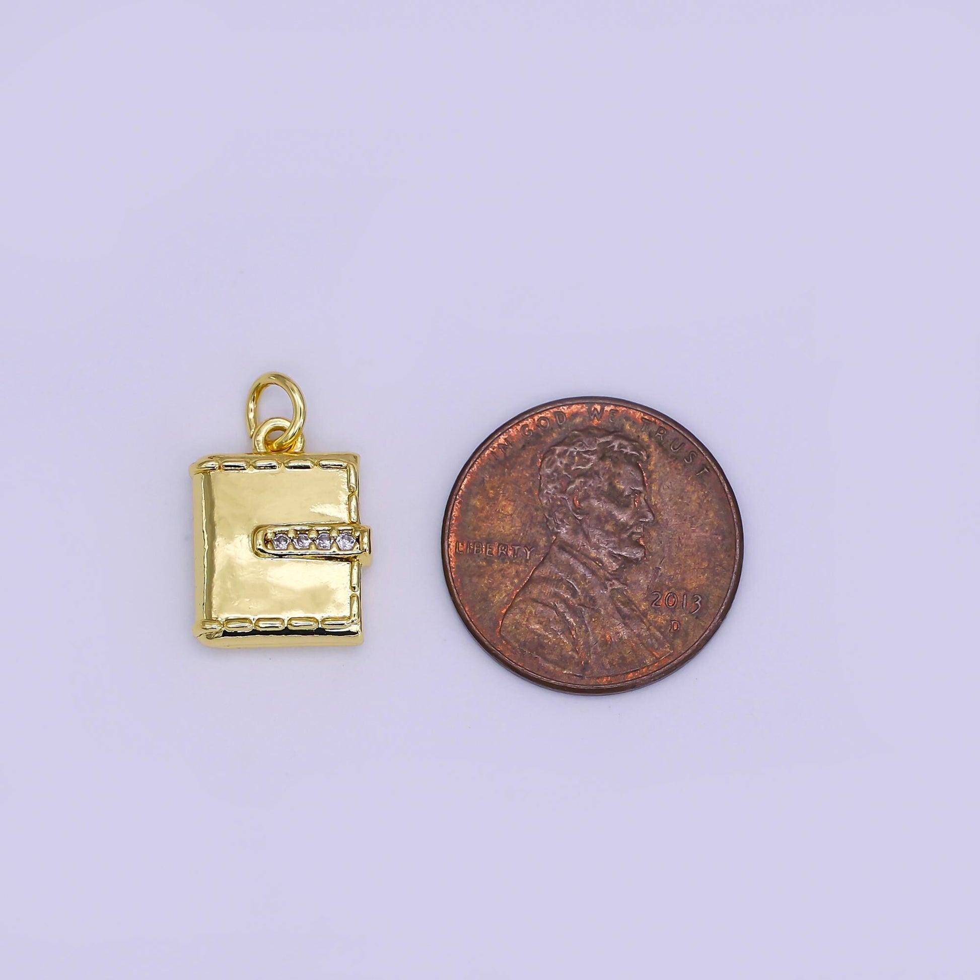 24K Gold Filled Diary Book Pendant, Gold Rectangular Agenda Pendant, Gold Square Medallion for DIY Jewelry | AJ-312