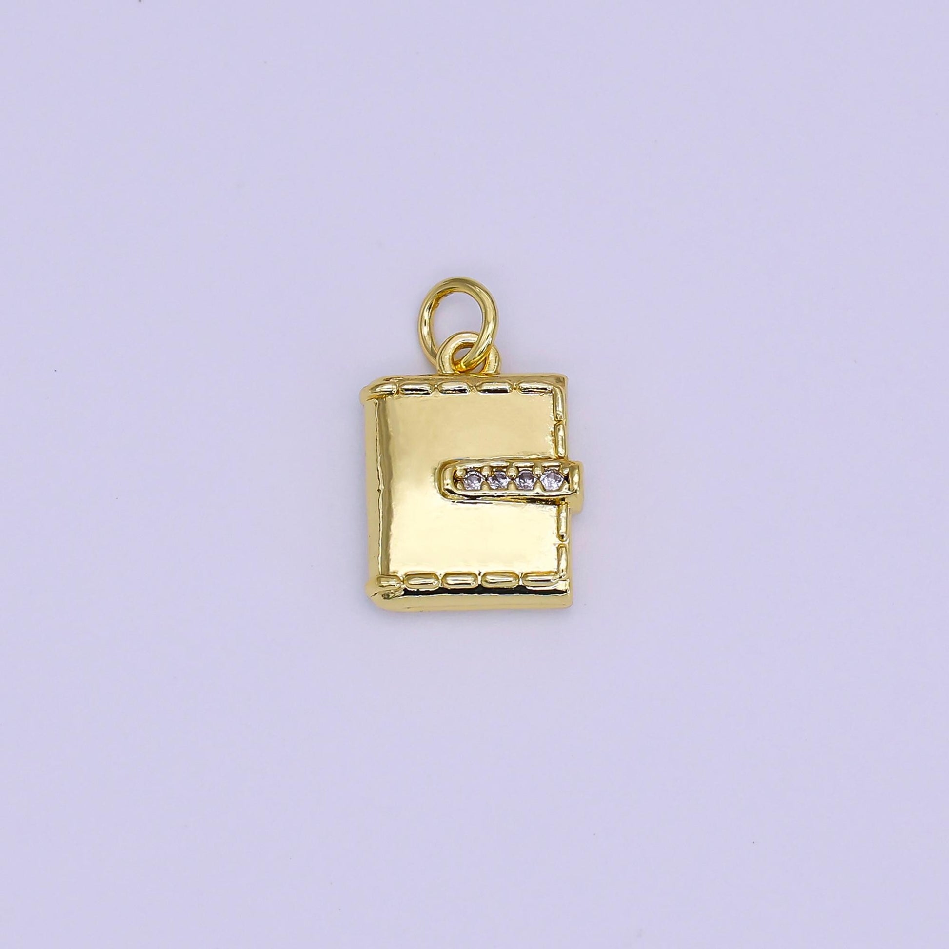 24K Gold Filled Diary Book Pendant, Gold Rectangular Agenda Pendant, Gold Square Medallion for DIY Jewelry | AJ-312