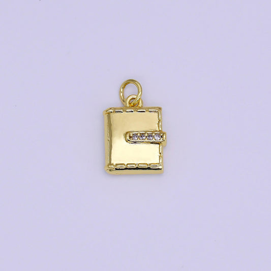 24K Gold Filled Diary Book Pendant, Gold Rectangular Agenda Pendant, Gold Square Medallion for DIY Jewelry | AJ-312
