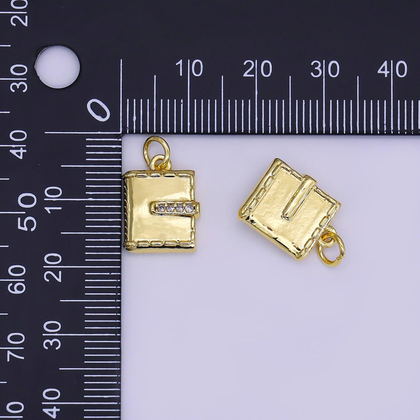 24K Gold Filled Diary Book Pendant, Gold Rectangular Agenda Pendant, Gold Square Medallion for DIY Jewelry | AJ-312