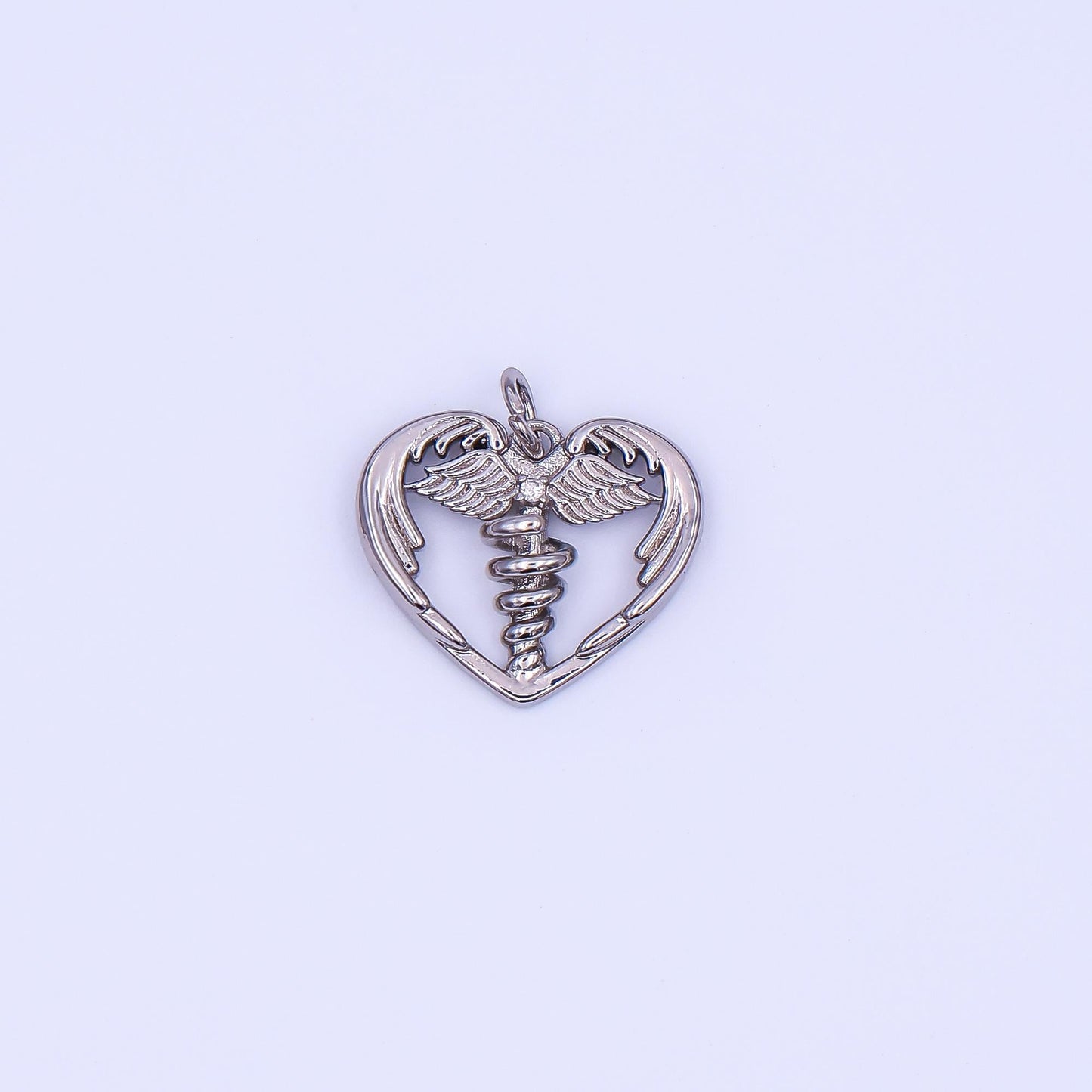 Tiny Heart Gold medicine caduceus symbol medical doctor nurse gift idea roman mercury Nurse pendant Angel Wing | AF-497