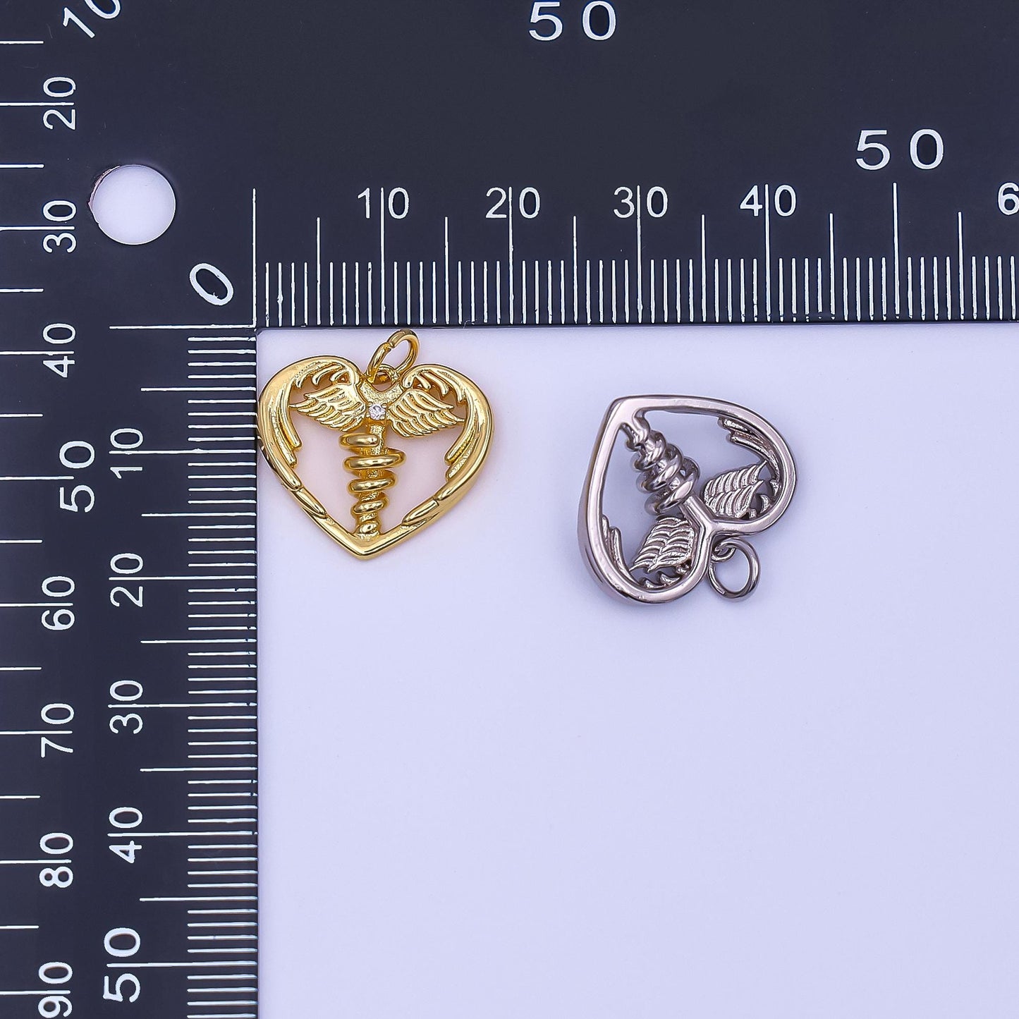 Tiny Heart Gold medicine caduceus symbol medical doctor nurse gift idea roman mercury Nurse pendant Angel Wing | AF-497