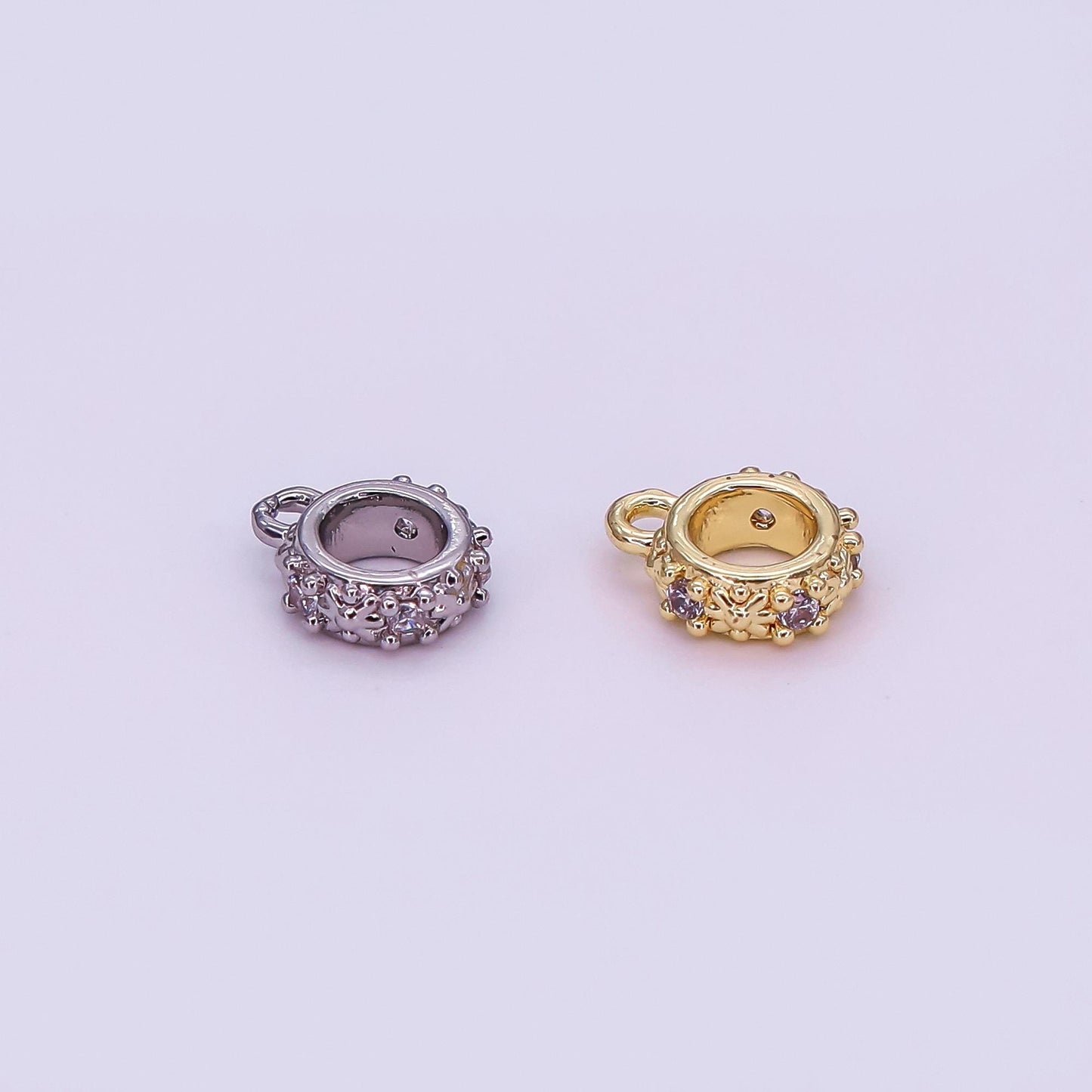 CZ Gold bail beads spacer with closed link for charm holder spacer with loop cord bails slider bails, spacer ring Z-1281