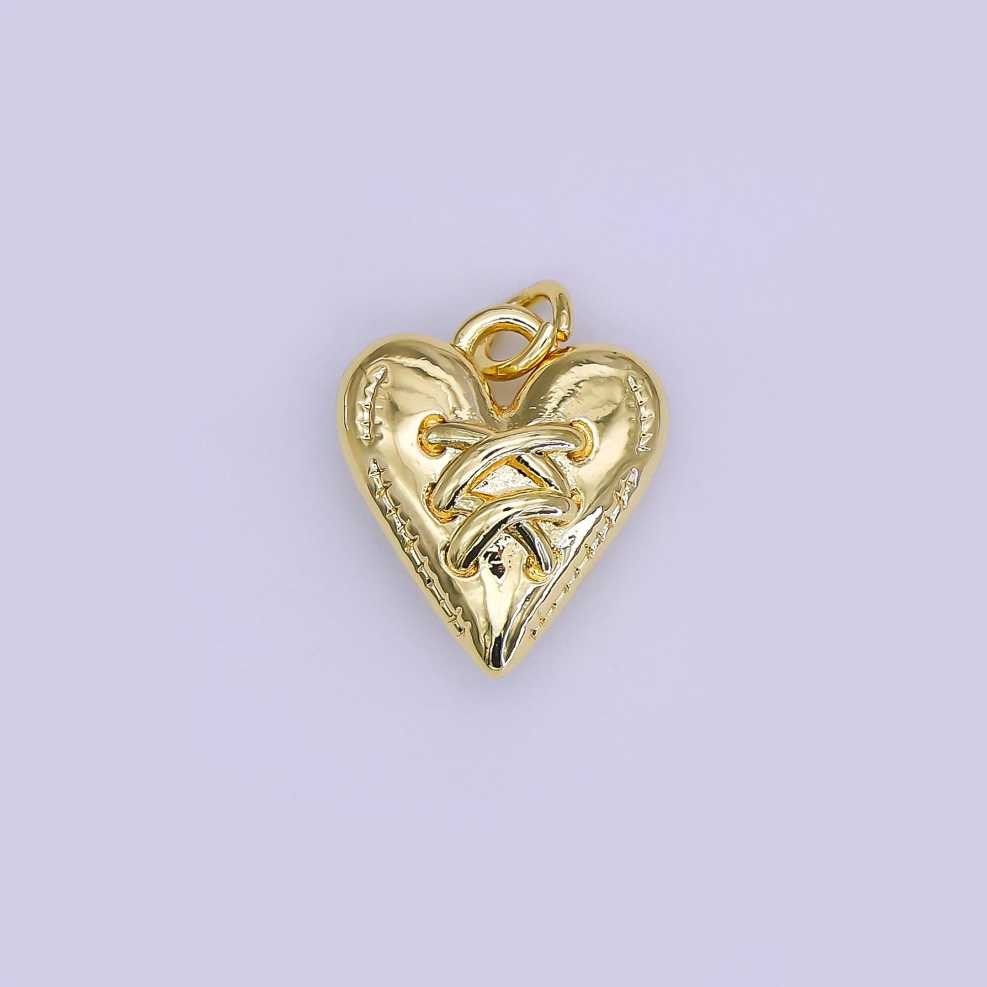 Mini 24k Gold Filled Lace-Up Heart Charm Pendant – Bold, Edgy & Elegant AJ-320