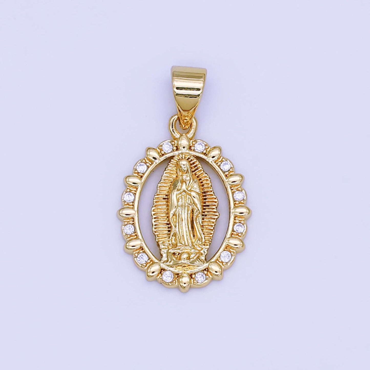 Dainty Lady Guadalupe pendant, 24k gold filled Virgin Mary charm Medallion pendant religious bracelet, necklace rosary AH-450