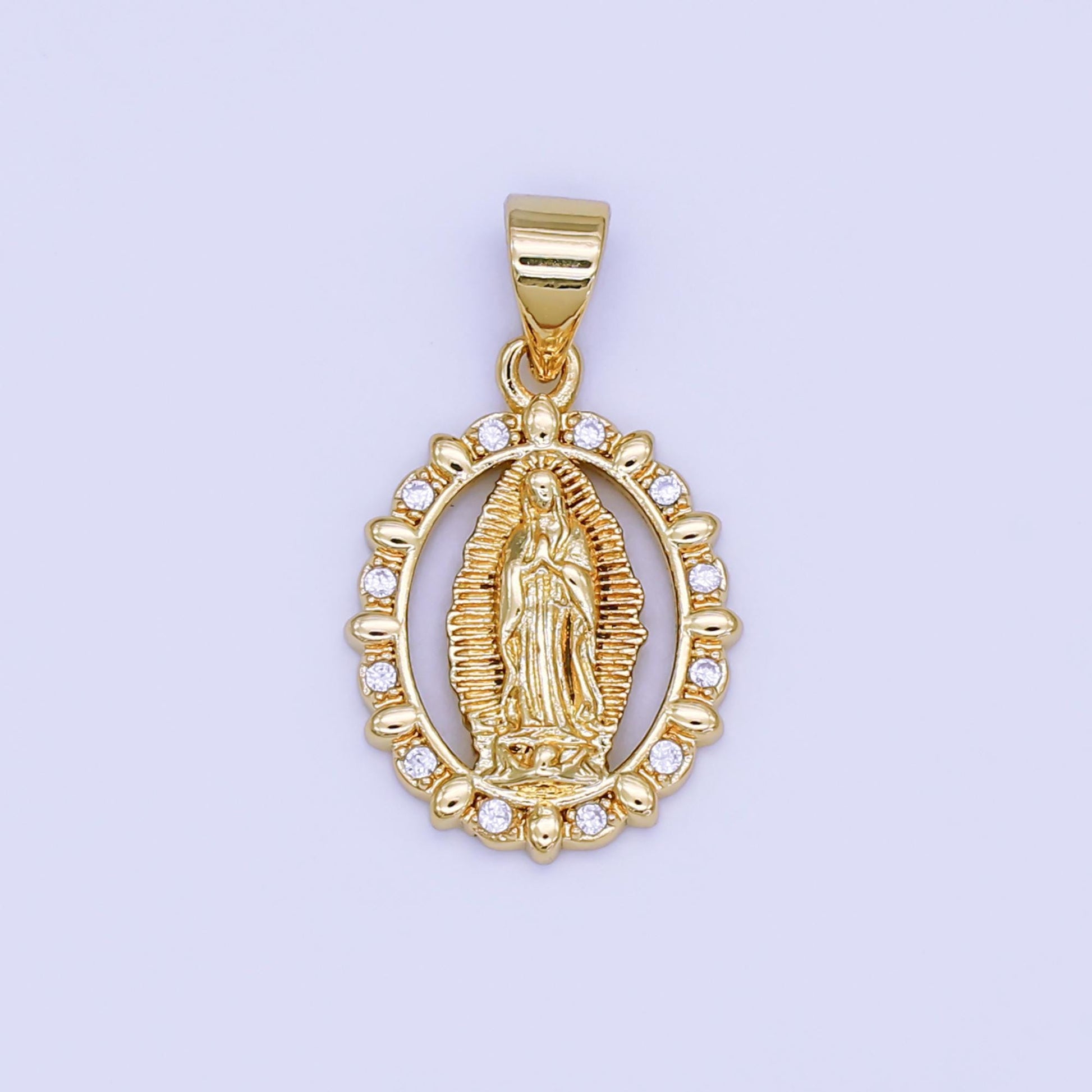 Dainty Lady Guadalupe pendant, 24k gold filled Virgin Mary charm Medallion pendant religious bracelet, necklace rosary AH-450