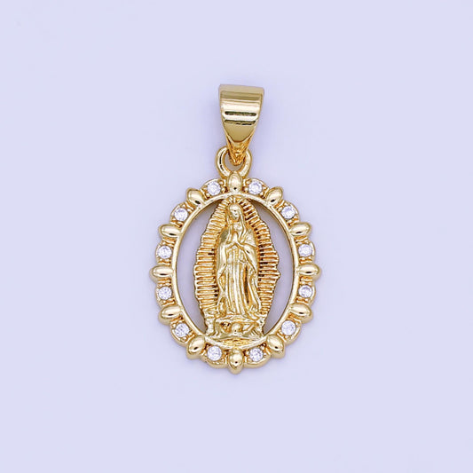 Dainty Lady Guadalupe pendant, 24k gold filled Virgin Mary charm Medallion pendant religious bracelet, necklace rosary AH-450