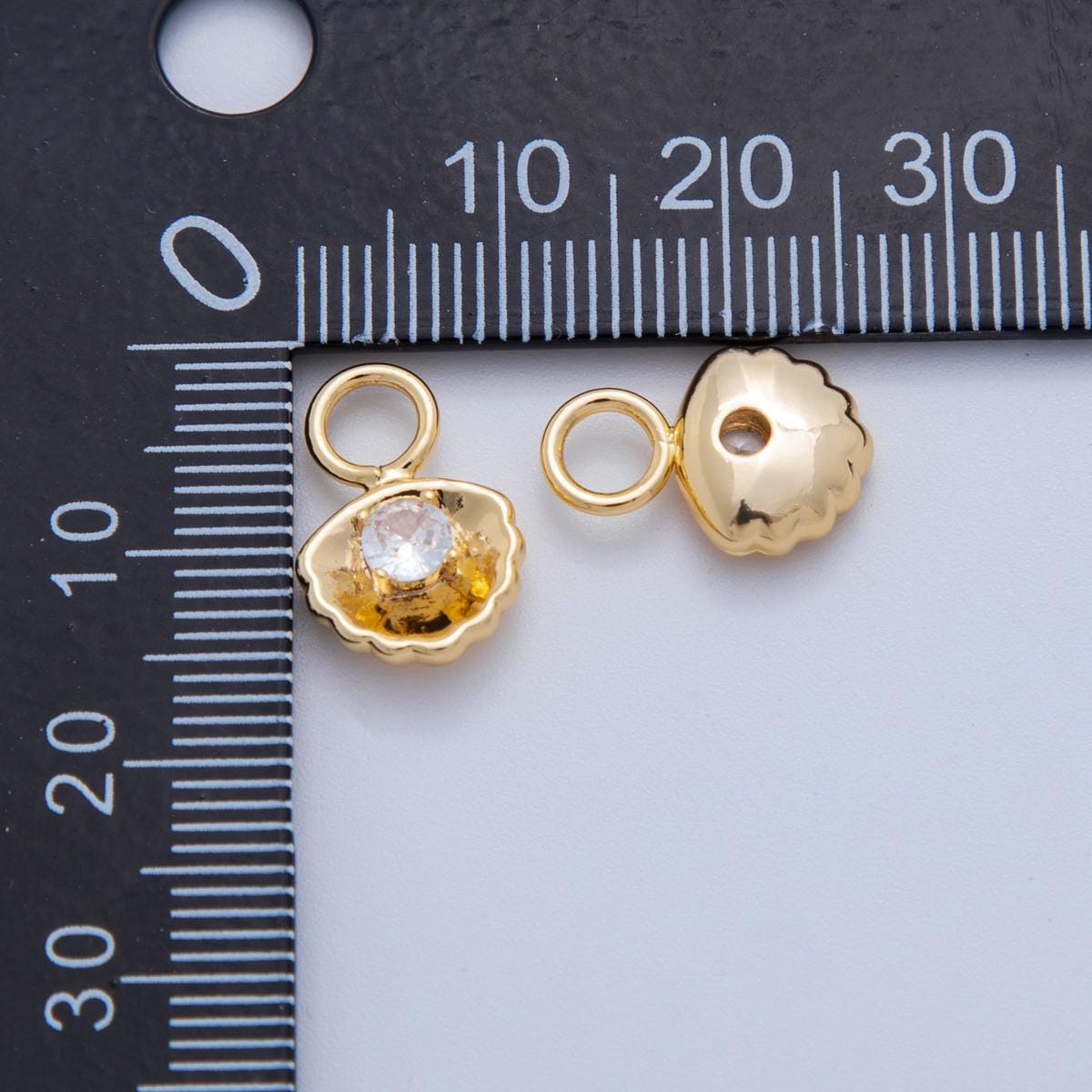 18K Gold Filled CZ Scallop Clam Sea Shell Add-On Drop Earring Charm | AF772
