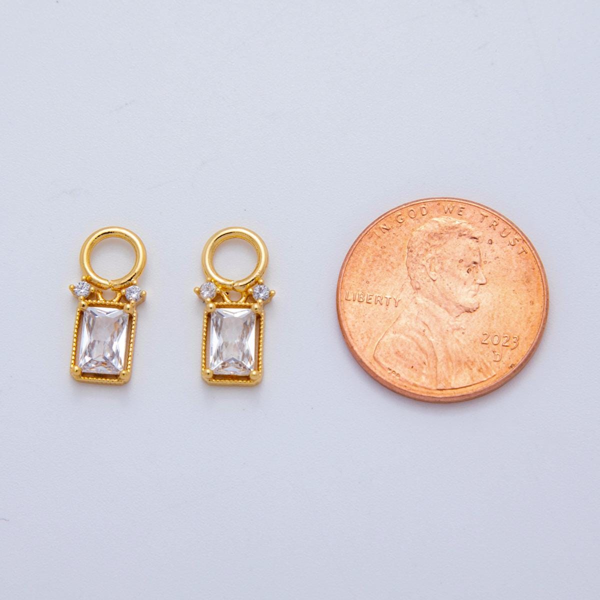 18K Gold Filled Clear CZ Baguette Bezel Add-On Drop Earring Charm | AF773