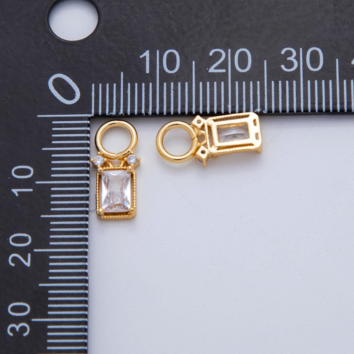 18K Gold Filled Clear CZ Baguette Bezel Add-On Drop Earring Charm | AF773