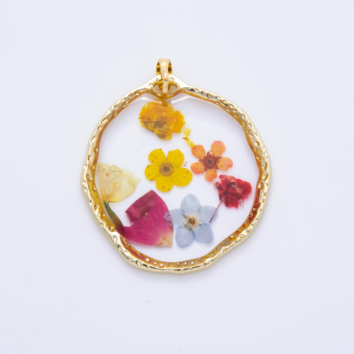 18K Gold Filled 39.5mm Resin Dried Flower Pendant | AH787 - AH792