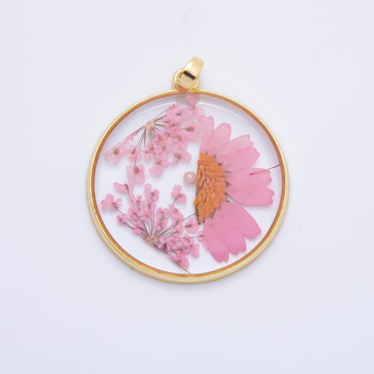18K Gold Filled 39.5mm Resin Dried Flower Pendant | AH787 - AH792