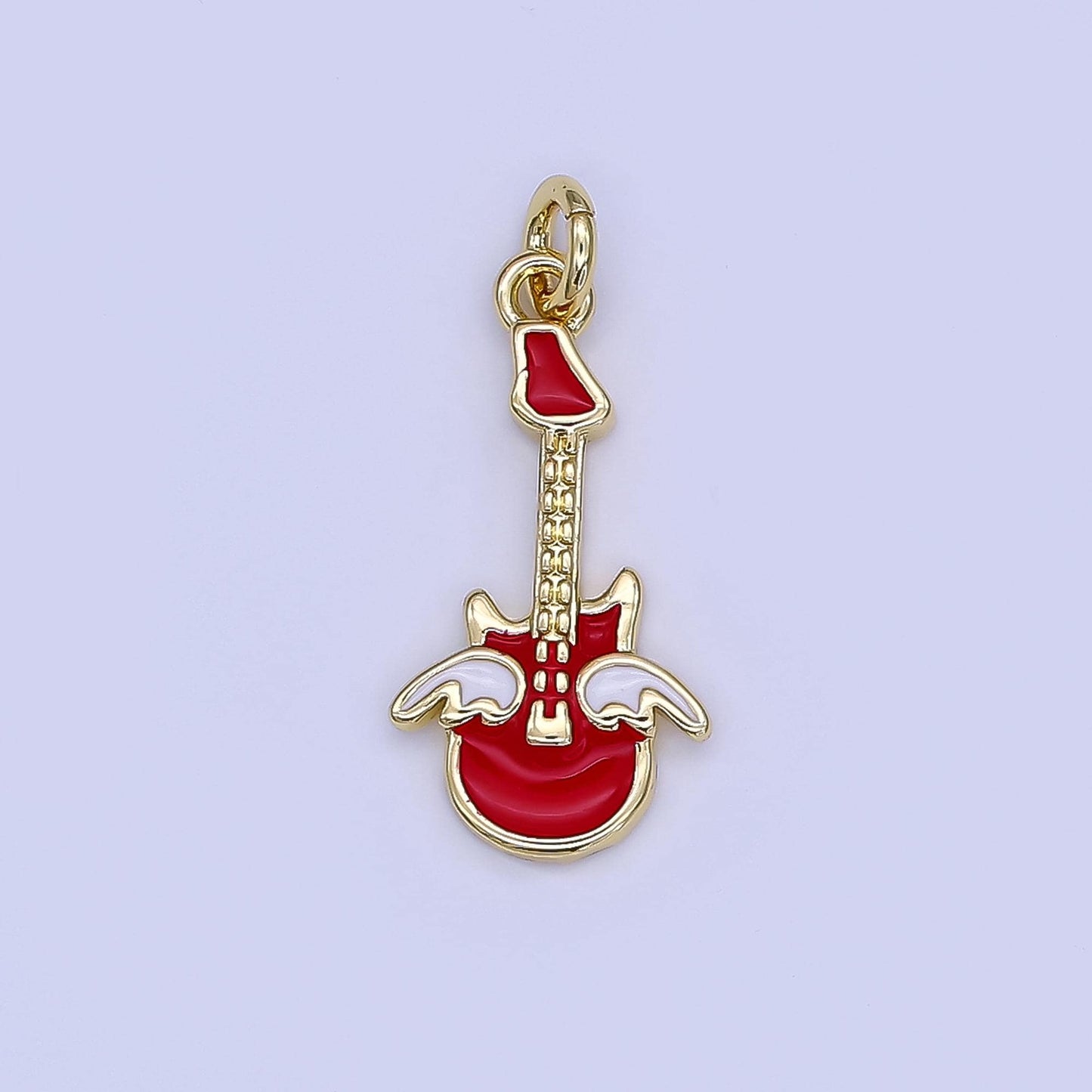 Mini Red Enamel Guitar Charm in 24K Gold Filled Rock And Roll Music Charm Artist Musician Jewelry Inspired | N-1414