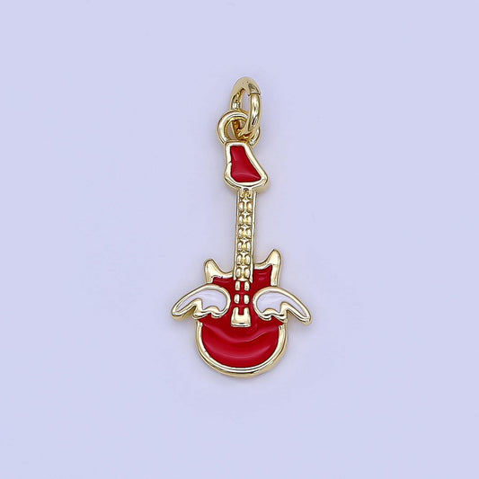 Mini Red Enamel Guitar Charm in 24K Gold Filled Rock And Roll Music Charm Artist Musician Jewelry Inspired | N-1414
