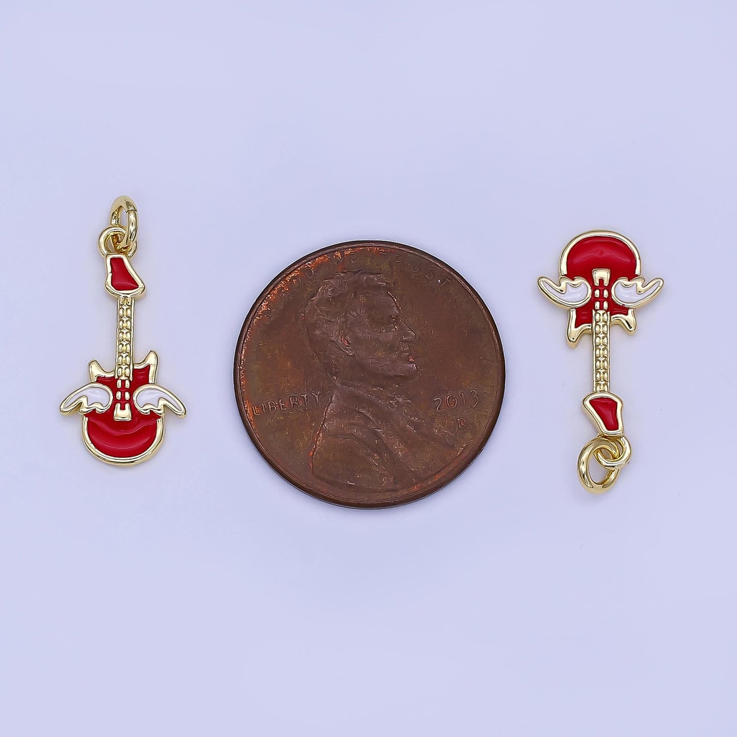 Mini Red Enamel Guitar Charm in 24K Gold Filled Rock And Roll Music Charm Artist Musician Jewelry Inspired | N-1414