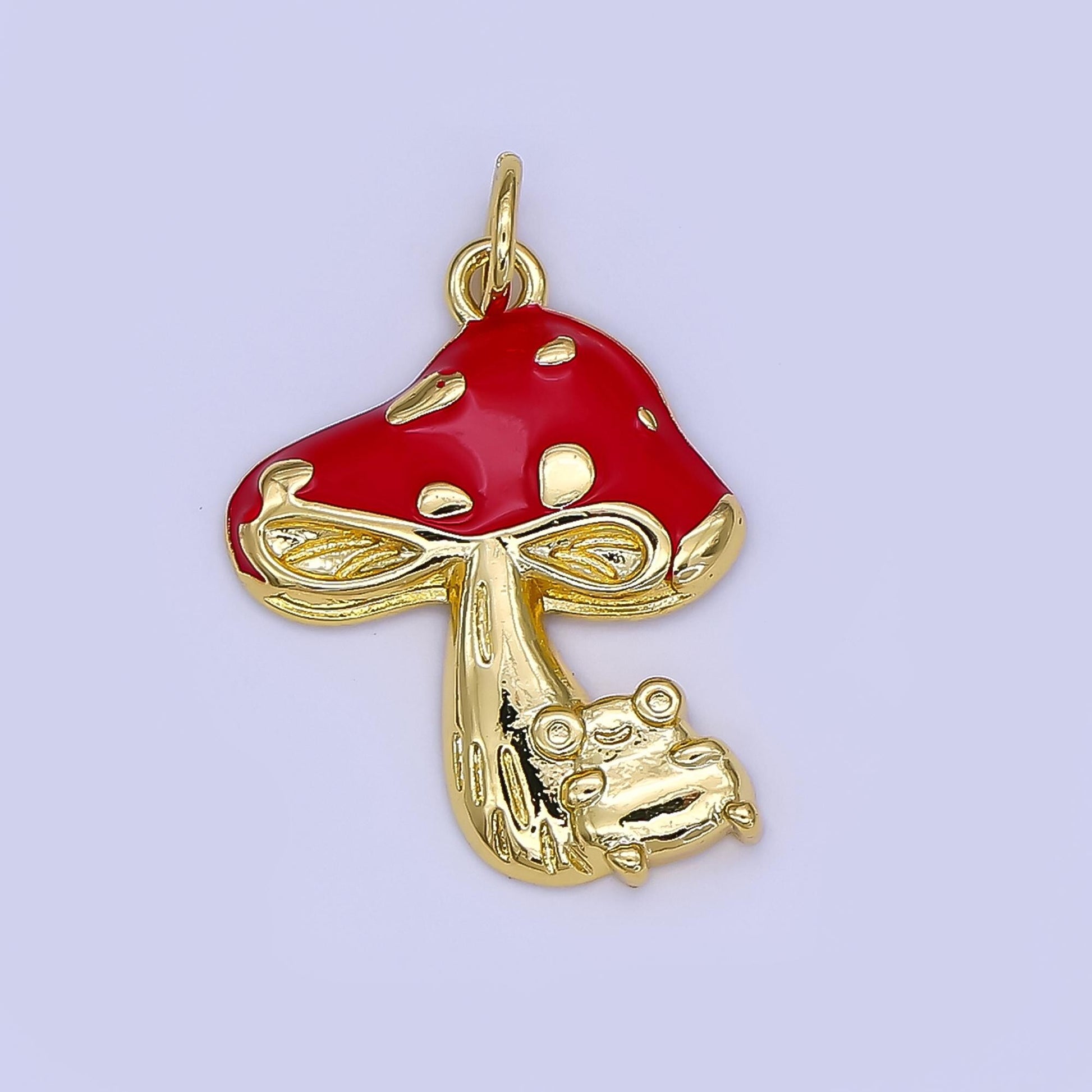 Mini Red Enamel Mushroom Charm in 24K Gold Filled | AF-505