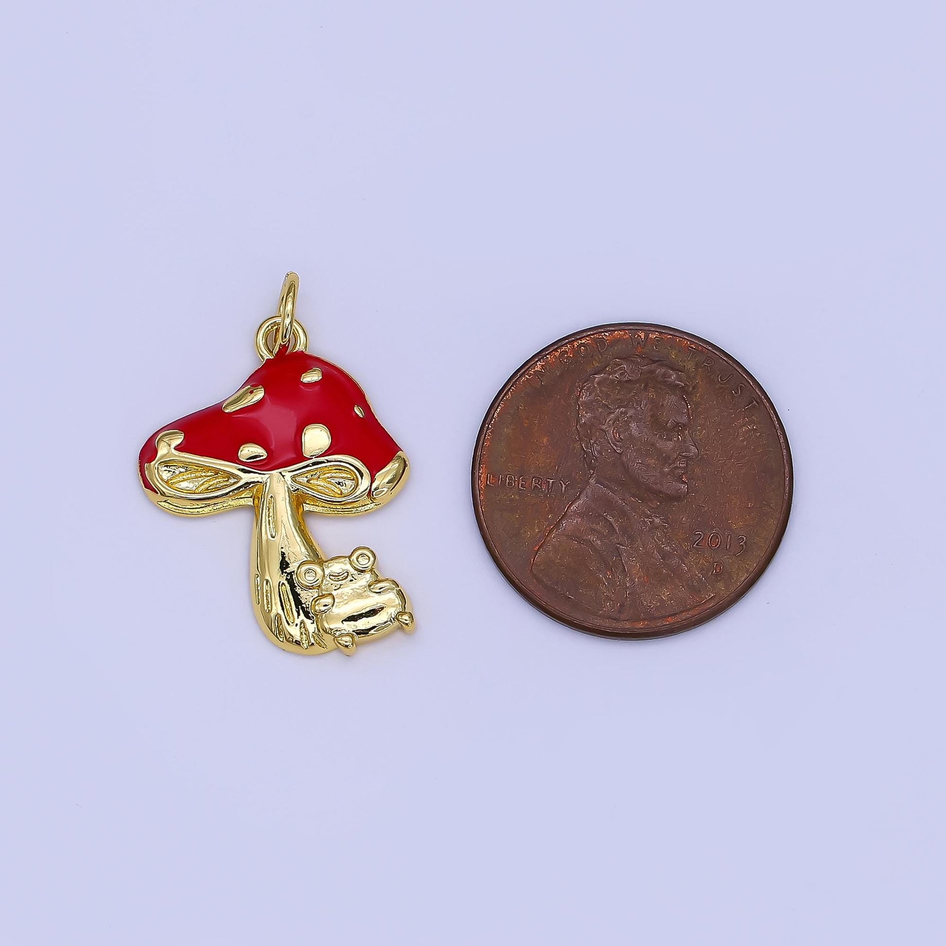 Mini Red Enamel Mushroom Charm in 24K Gold Filled | AF-505