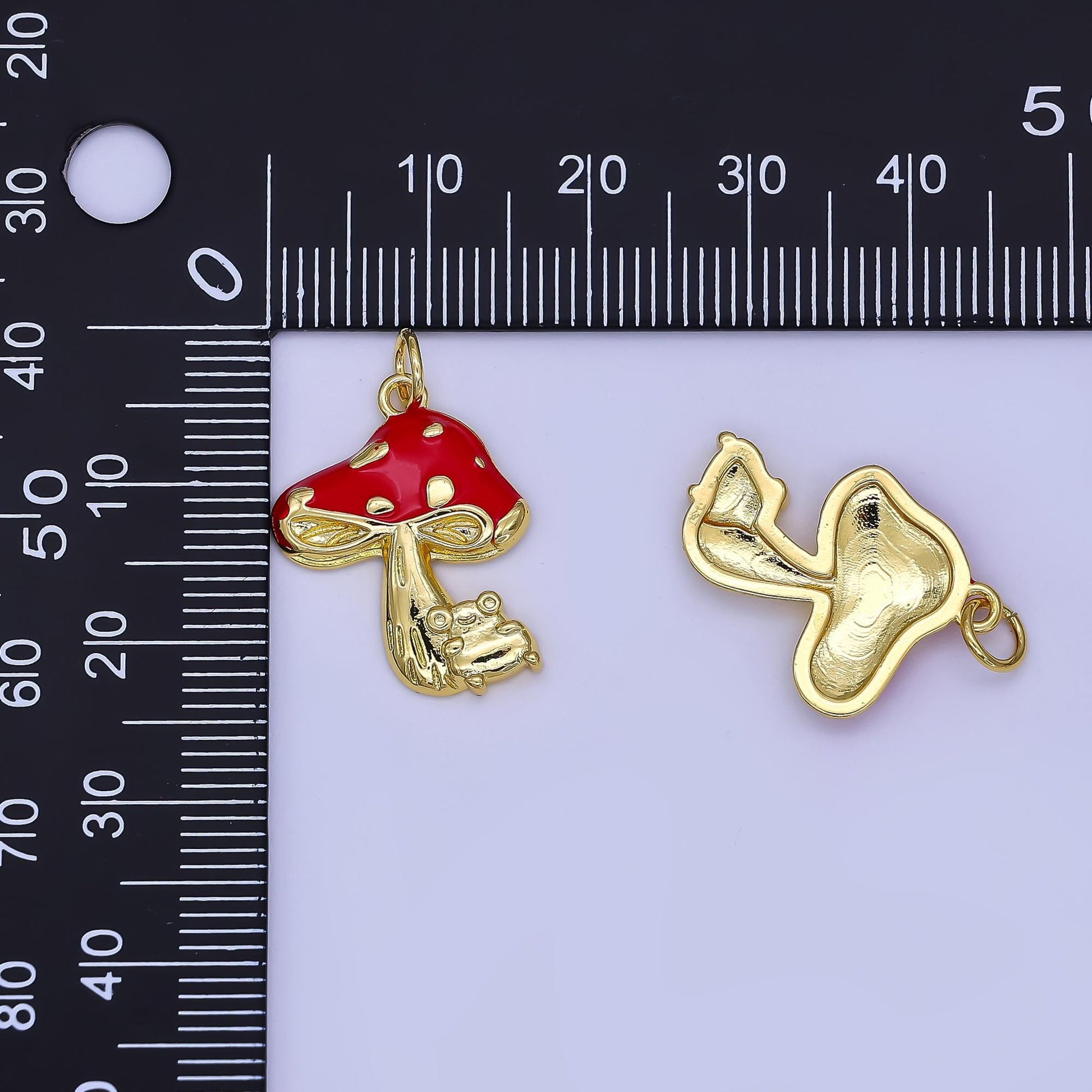Mini Red Enamel Mushroom Charm in 24K Gold Filled | AF-505