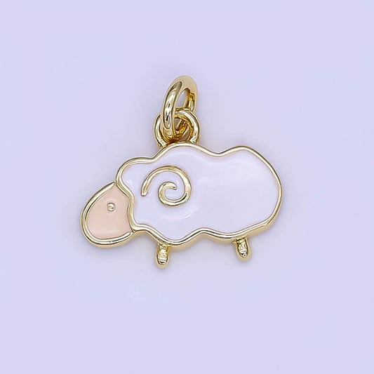 Mini White Sheep Enamel Charm in 24K Gold Filled Cute Animal Jewelry Inspired | N-1723