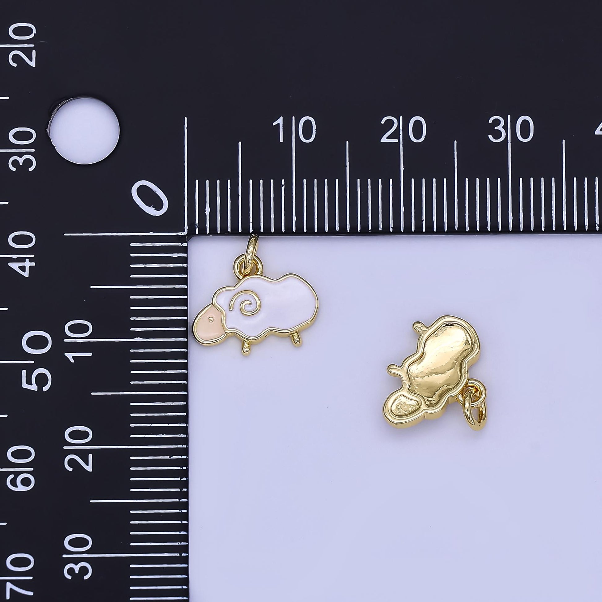 Mini White Sheep Enamel Charm in 24K Gold Filled Cute Animal Jewelry Inspired | N-1723